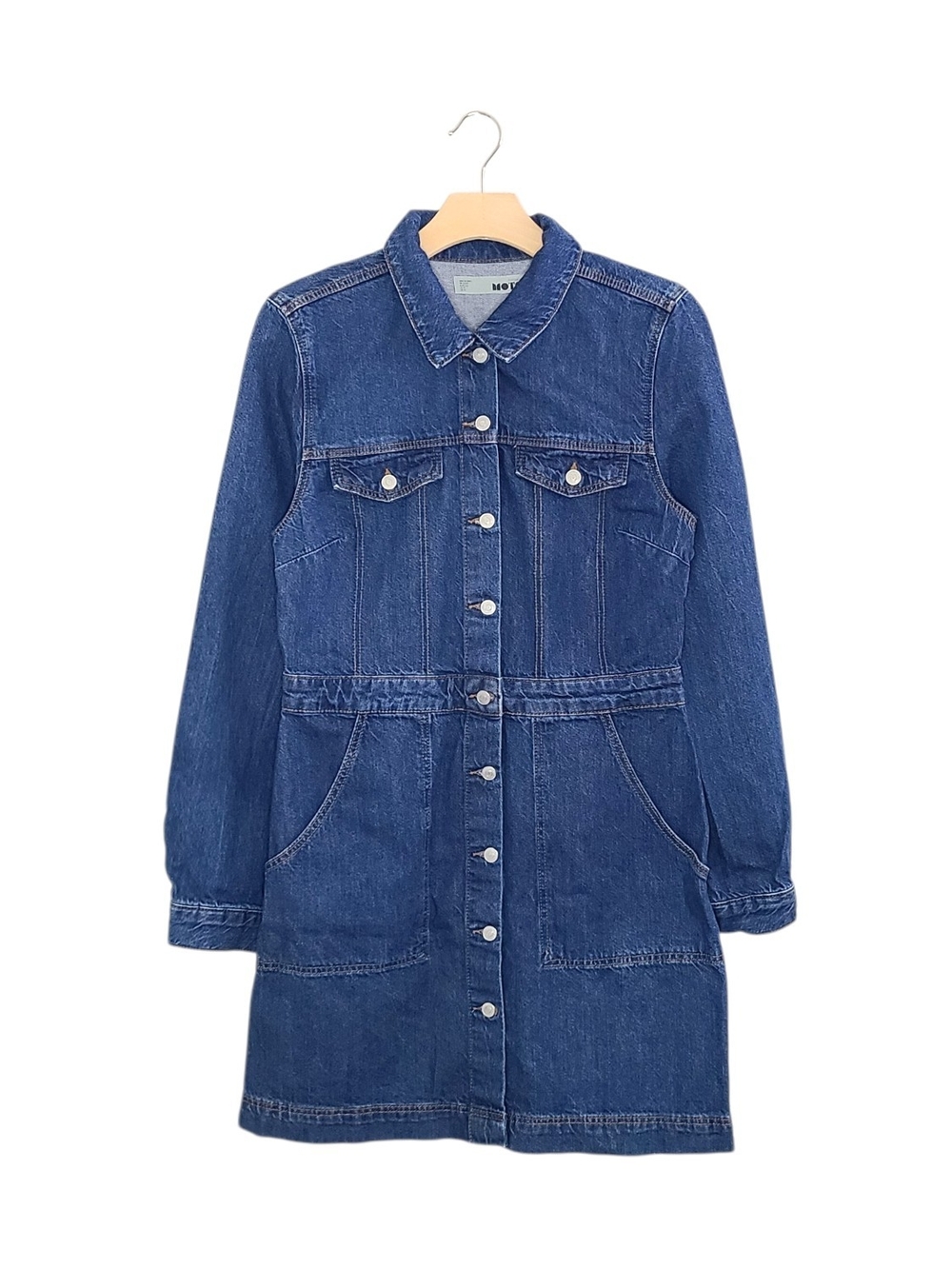 Topshop Blue Long Sleeve Button Down Denim Dress